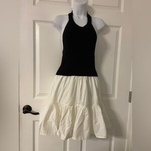 T37a- DARICH Black-White ColorBlock Halter Knit Fit & Flare BABYDOLL Dress
